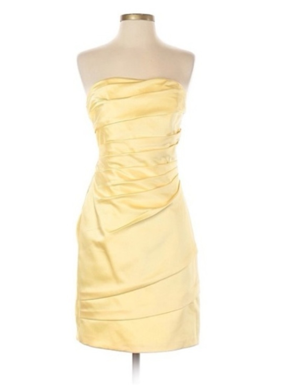 David’s Bridal Strapless Satin Ruched Mini Dress Butter Yellow Wedding Guest 8